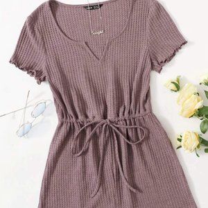 Notched Neck Lettuce Trim Romper